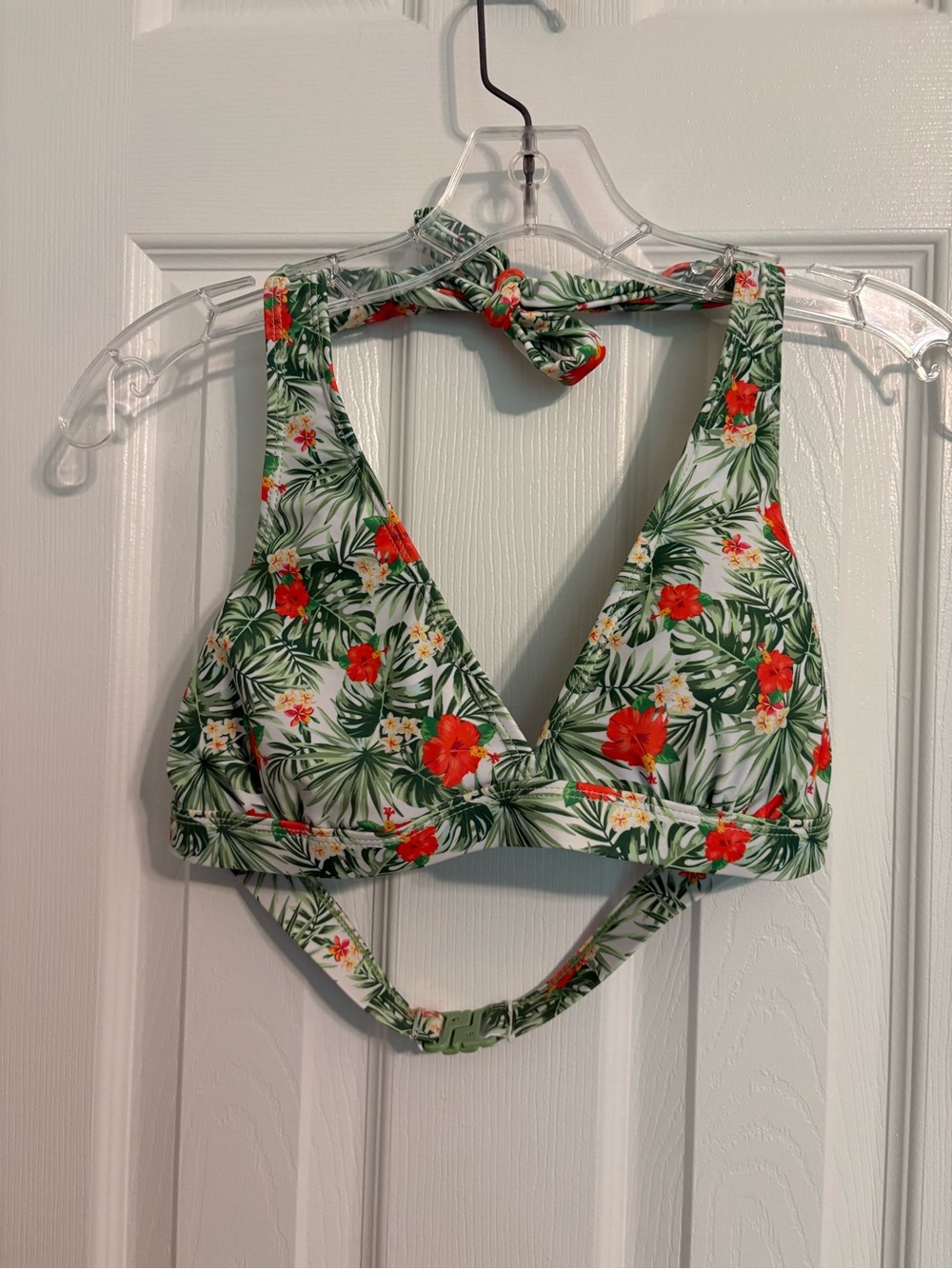 Tropical Floral Halter Bikini - Green & Red and gingham bottoms.